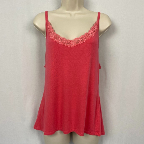 GAP Tops - GAP Lace Trimmed Tank Top Womens XL Pink Soft Stretch Cami Babydoll Vintage Y2K
